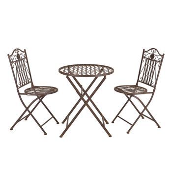 Set Bistro Biella - 71 X 60 Cm - Set De Muebles De Jardín - 3-piezas - Conjunto De Muebles De Exterior - Mesa Redonda Con 2 Sillas Plegables - Mesa De Centro - Metal - Marrón [en.casa]®