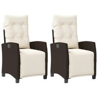 pack 2 uds sillones reclinables jardin  silla de jardin  silla de exterior y reposapies ratan pe marron