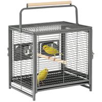 pawhut jaula para pajaros portatil con 2 perchas de madera 2 comederos y bandeja extraible 48x38x478 cm negro