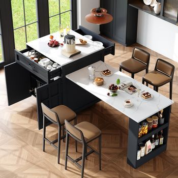 Mesa Extensible De 133-202 X 70 X 93,5 Cm, 2 Cajones, 4 Estantes, Color Negro.