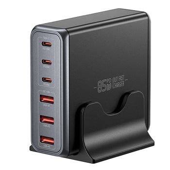 [GaN Tech] MENSAJE ES-CD59 Cargador USB PD de 85W 6 puertos 3USB-A + 3USB-C PD3.0 QC4.0 PPS SCP FCP AFC Carga Rápida Est