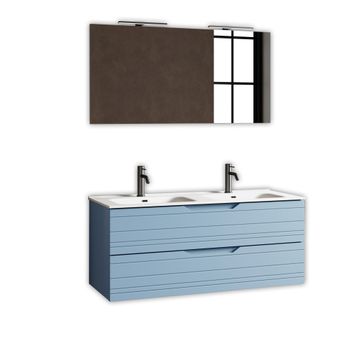 Mueble de baño con espejo de doble lavabo 5 piezas en mdf azul tiffany