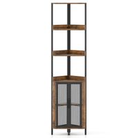 costway estante esquinero de 6 niveles librero esquinero con gabinete estanteria industrial con puertas estante independiente para plantas marron