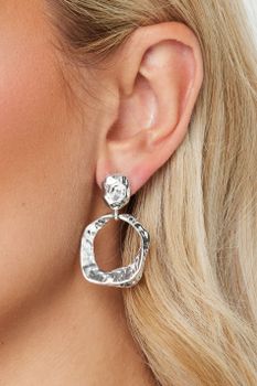 Silver Tone Textured Oval Drop Earring