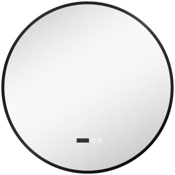 HOMCOM Espejo de baño redondo con iluminación LED intensidad variable función antivaho interruptor táctil Negro   Aosom España