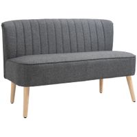 homcom sofa 2 plazas sofa tapizado aspecto lino estructura de madera para salon dormitorio 117 cm gris
