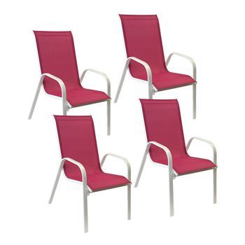 Pack De 4 Sillas Marbella En Textileno Rosa Aluminio Blanco