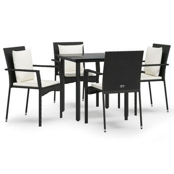 Set De Muebles Jardín 5 Pzas Con Cojines Ratán Sintético Negro Cfw137215