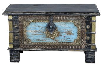 Baúl madera de mango negro envejecido ydetalles en azul