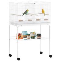 pawhut jaula para pajaros con divisor ruedas para mascota aves loros canarios