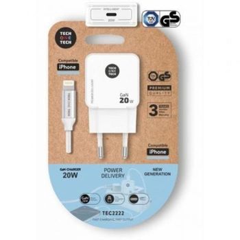 Cargador de pared Tech One Tech TEC2222 20W GaN Power Delivery USB-C y Lightning
