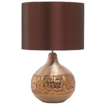 Lámpara De Mesa De Porcelana Cobre 43 Cm Base Glamour Decorativa Tallada Yakima