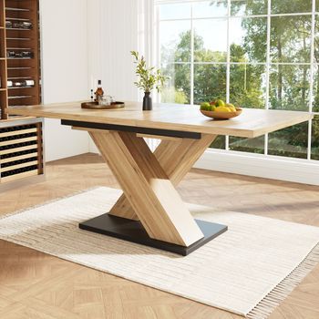 Mesa De Comedor Extensible - Madera Mdf - Para Cocina Y Salón - Patas Cruzadas - Natural