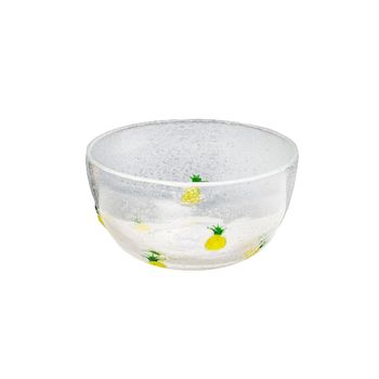 Cuenco vidrio transparente con motivos amarillos y verdes d14
