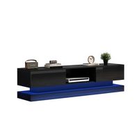 mueble de tv negro brillante de 160 cm con iluminacion led multicolor y 2 cajones