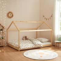 cama para ninos cerro en forma de casa pino 140x200cm - natural encasa