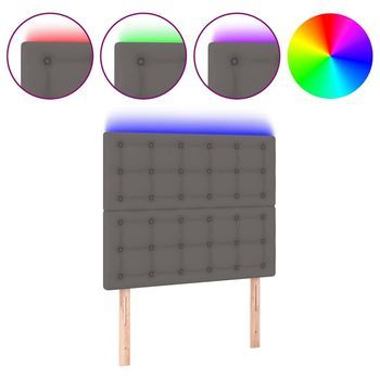 Cabecero Con Luces Led Cuero Sintético Gris 90x5x118/128 Cm Vidaxl