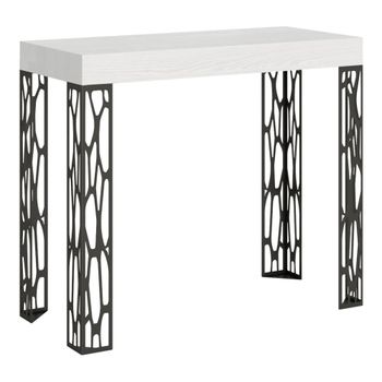 Consola extensible 90x40/300 cm efecto madera fresno blanco, hierro