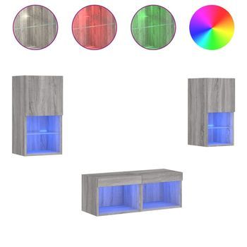 Muebles De Tv De Pared Con Luces Led 4 Uds | Mueble De Salón | Gabinete De Tv Gris Sonoma