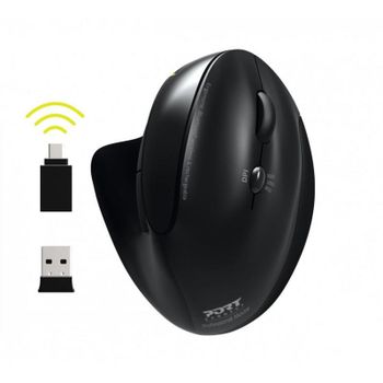 Ratón Port Designs 900706-BT Inalámbrico Bluetooth 1600 DPI Negro Ergonómico Recargable