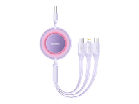 cable usb - baseus 3-en-1 bright mirror 66w retractil carga rapida multidispositivo usb-c a usb-c-lightning-micro 110 cm morado