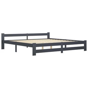 Cama Matrimonial | Cama Para Adultos | Estructura De Cama Madera Maciza De Pino Gris Oscuro 200x200 Cm