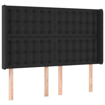Cabecero Cama | Panel De Cabecera Con Orejas De Cuero Sintético Negro 147x16x118/128 Cm