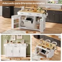 isla de cocina con ruedas y encimera abatible 136 cm blanca y natural