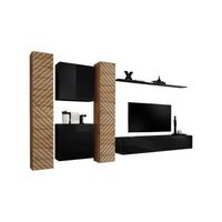 conjunto de muebles de diseno para sala switch vi colores roble y negro con acabado de roble efecto fresado y negro brillante