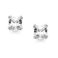 silver square cubic zirconia andralok earrings - 4mm - f9942