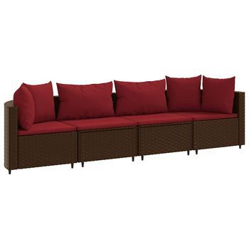 Set De Sofás De Jardín 4 Piezas | Mueble De Jardín Y Cojines Ratán Sintético Marrón