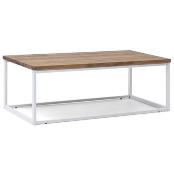 Mesa Centro Icub U Big Wood 120x60x43cm Blanca En Madera Maciza De Pino Acabado Vintage Estilo Industrial Box Furniture