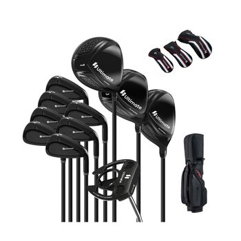 Costway Juego Completo de Palos de Golf y Bolsa para Hombre Bolsa de Golf Portátil Ligera Driver #1 460CC Fairway #3 Híbrido #4 y 3 Fundas Negro