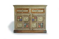 comoda de madera de acacia ceramica y bronce