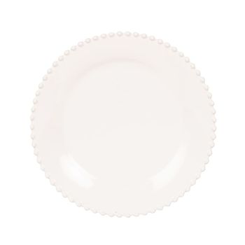Plato de postre de loza blanca con borde perlado