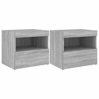 pack 2 uds mesitas de noche  mesa auxiliar  mesilla con luces led gris sonoma 50x40x45 cm