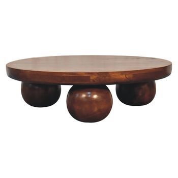 Mesa De Centro De Bolas, Madera Maciza, Muebles Artesanales, Color Castaño.