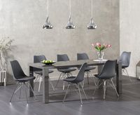 atlanta 200cm dark grey high gloss dining table with celine faux leather chrome leg chairs - white 6 chairs