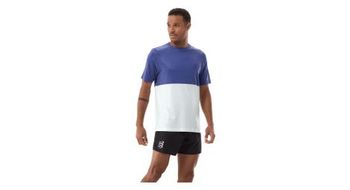 Camiseta de manga corta compressport performance azul blanca para hombre