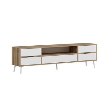 Mueble De Tv Elina 4 Cajones + 2 Puertas Blanco/beige 90x180x45 Cm