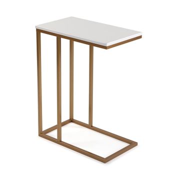 Mesa auxiliar en aglomerado efecto madera y metal dorado y blanco