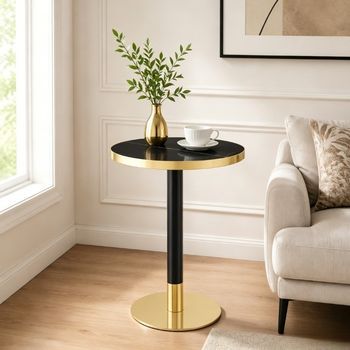 Mesa Auxiliar Redonda - Mueble Auxiliar - Mdf Y Metal - Negro Y Dorado (60x60x74cm)