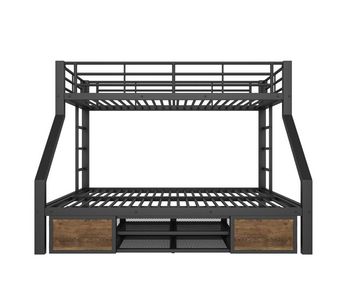 Litera 90x200 cm + 140x200 cm - cama infantil con zapatero, estantes, barandillas, escalera, certificada en747 - negro