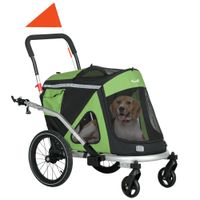 pawhut remolque para perros remolque de bicicleta con reflectores 1 bandera con correa de seguridad 150x68x95 cm   aosom espana