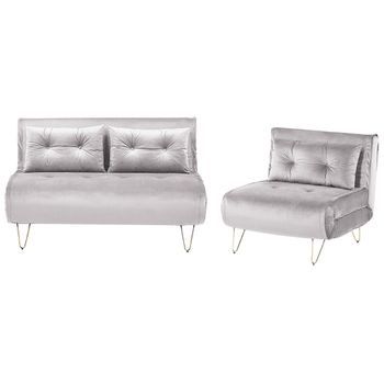 Conjunto De Sala De Estar 3 Plazas De Terciopelo Gris Claro Dorado Cojines Vestfold