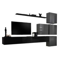 conjunto de muebles de salon mural switch ix diseno color negro y gris brillante