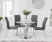 aria 110cm glass dining table with cavello faux leather chairs - grey 4 chairs