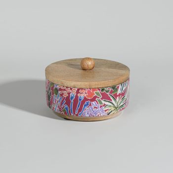 Caja decorativa redonda de madera de mango multicolor