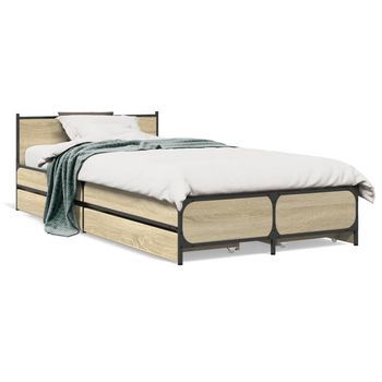 Cama Con Cajones Madera Ingeniería Roble Sonoma 75x190 Cm Vidaxl