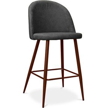 Taburete Tapizado En Tela - Diseño Escandinavo - 66cm- Evelyne  Gris Oscuro